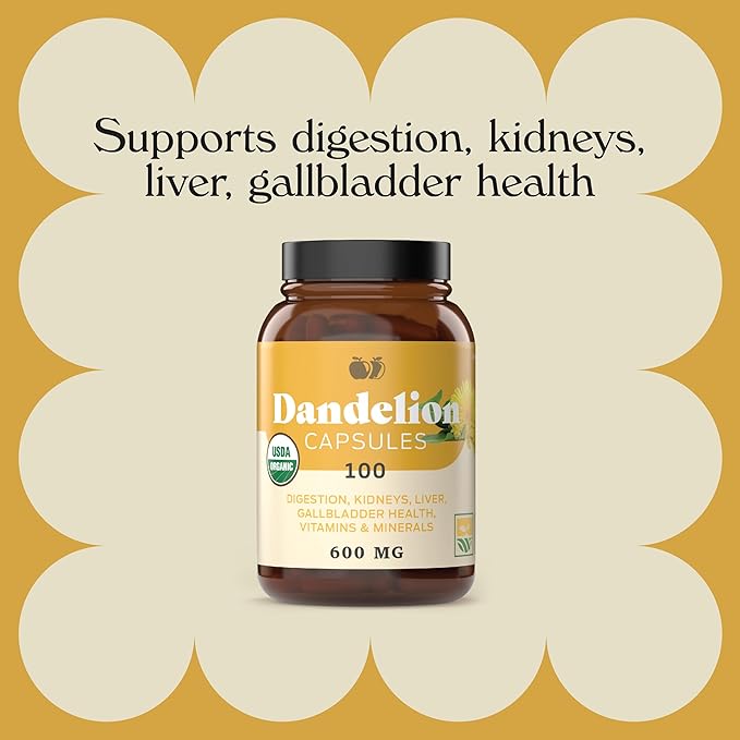 Complete Natural Products Pure Organic Dandelion Root Capsules - 530mg Capsules 100 Pills Dried Dandelion Root Herbal Supplement