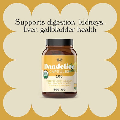 Complete Natural Products Pure Organic Dandelion Root Capsules - 530mg Capsules 100 Pills Dried Dandelion Root Herbal Supplement