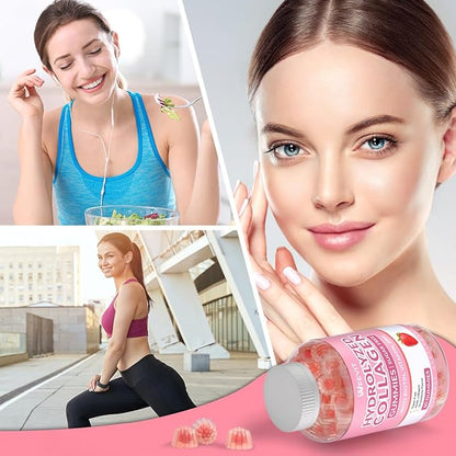 Sugar-Free Collagen Gummies for Women, Hydrolyzed Collagen Peptides Gummies with Biotin, Collagen Supplements Gummy with Vitamin B12, C, D, Zinc for Hair Skin Nail