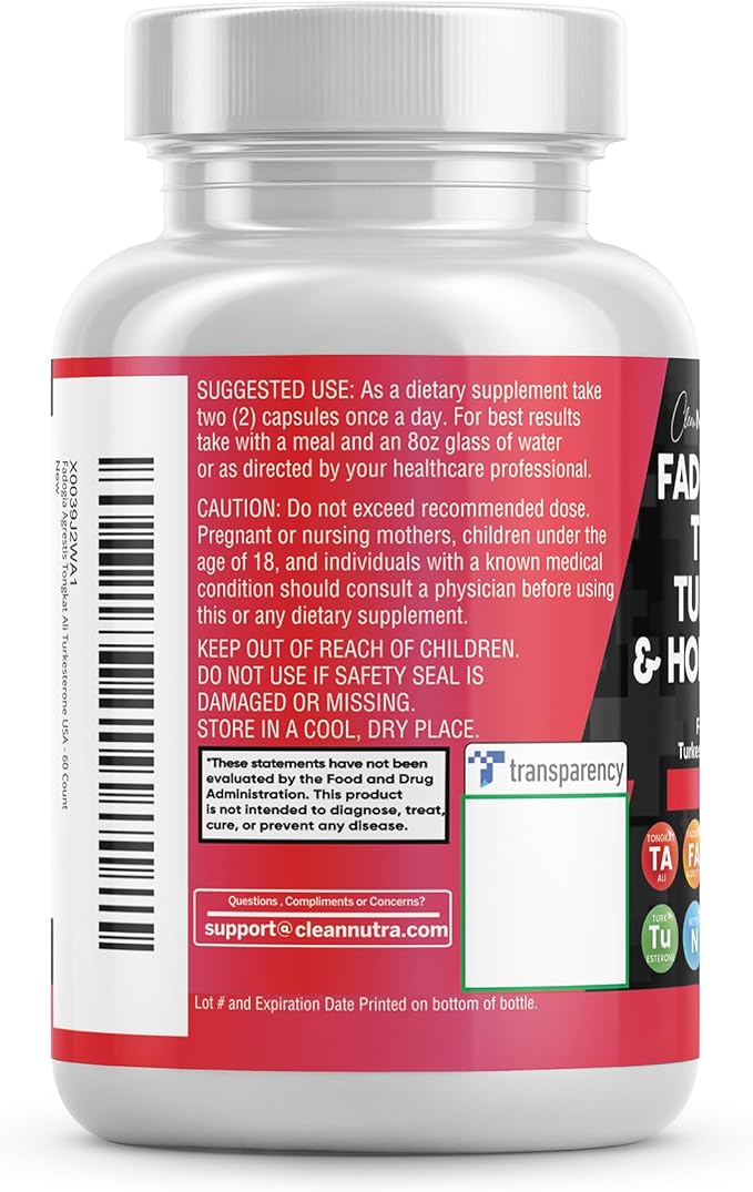 Clean Nutraceuticals Fadogia Agrestis Tongkat Ali Turkesterone Supplement with Horny Goat Weed, Saw Palmetto, Maca Root, Siberian Ginseng, Tribulus Terrestris, Fenugreek, Wild Yam - 60 Count