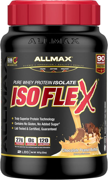 ALLMAX ISOFLEX Whey Protein Isolate, Chocolate Peanut Butter - 2 lb - 27 Grams of Protein Per Scoop - Zero Fat & Sugar - 99% Lactose Free - Gluten Free & Soy Free - Approx. 30 Servings