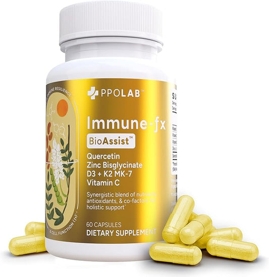 Immune-fx™ Advanced Daily Chelated Zinc Ionophore Immune Support Supplement with Quercetin 500mg Bioflavonoid, Antioxidant Vitamin C, D3, K2, DNA Heart Lung Aid, Clean Certified® 60 Vegan Capsules