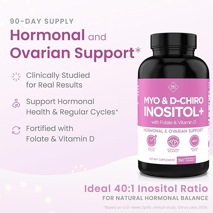 Premium Inositol Supplement - Myo-Inositol and D-Chiro Inositol Plus Folate and Vitamin D - Ideal 40:1 Ratio - Healthy Hormone Balance & Healthy Ovarian Support for Women - Vitamin B8-90 Day Supply