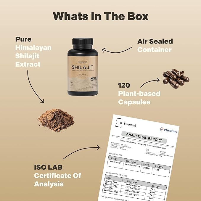 Pure Himalayan Organic Shilajit Resin Extract - 1000mg Max Potency, 85+ Trace Minerals, Humic & Fulvic Acid, Shilajit for Men & Women, Immune Support, Energy & Cognition, 2 Month Supply, 120 Capsules