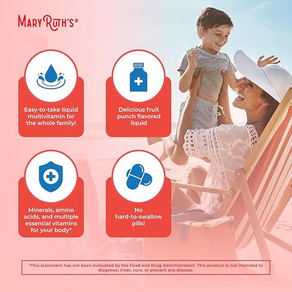MaryRuth's Multivitamin for Women Men & Kids | Sugar Free | Vegan | Vitamin A, C, D, E, B12, Zinc | Daily vitamins for Kids, Mens, Womens Multivitamin | Energy & Beauty Booster Multimineral | 32 Fl Oz