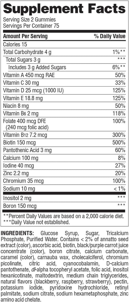 Nature's Wonder Women's Multivitamin Gummies, Supports Energy, Metabolism, Bone and Immune System Health with Vitamins A,C,D,B6, B12, Biotin, Folic Acid, 75 Day Supply, 150 Count
