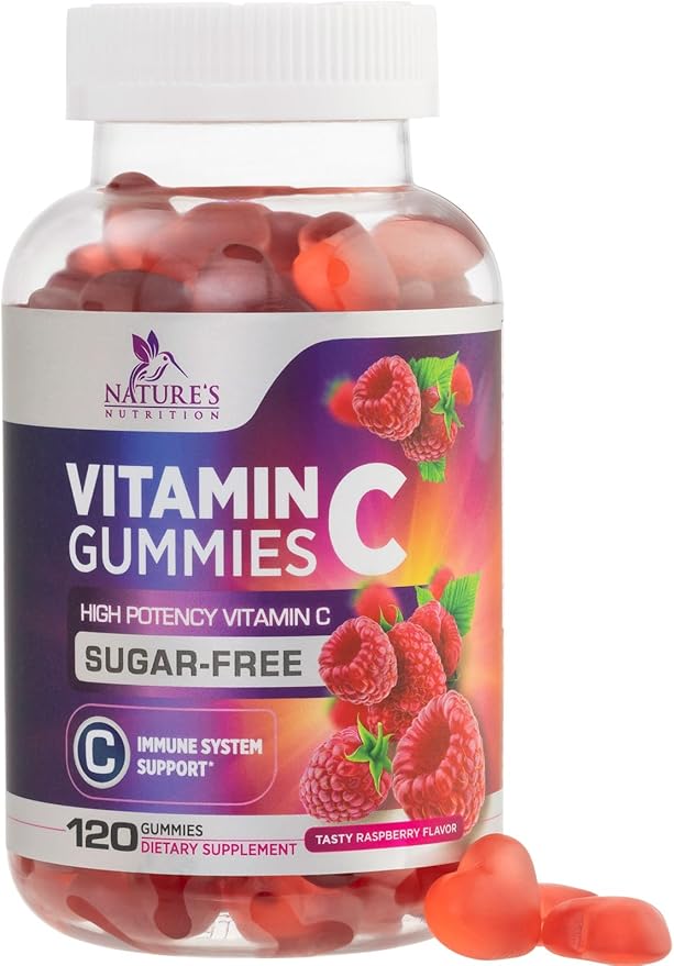 Zero Sugar Vitamin C Gummies - Immune Support & Antioxidant Vitamin Dietary Supplement - Vegan, Non-GMO, Dairy & Gluten Free C Vitamin Gummy - Raspberry Flavor for Kids & Adults - 120 Count Gummies