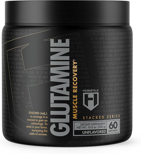 HOSSTILE Glutamine, Fermented L Glutamine Powder for Men & Women, Enhance Muscle Recovery, Support Protein Synthesis, Post Workout Recovery Drink, Unflavored, 60 Servings