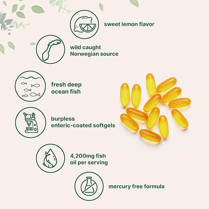 Micro Ingredients Triple Strength Omega 3 Fish Oil Supplements 4200mg Per Serving, 240 Softgels – Lemon Flavored – Burpless | EPA 1200mg + DHA 900mg | Deep Sea Fish.