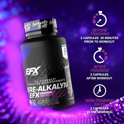 EFX Sports Kre-Alkalyn EFX | pH Correct Creatine Monohydrate Pill Supplement | Strength, Muscle Growth & Performance | 60 Servings, 120 Capsules
