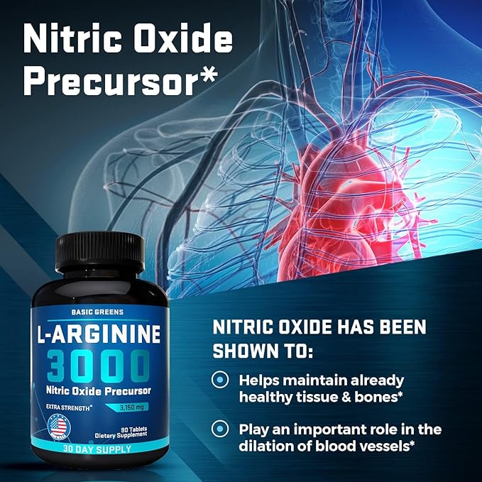 L Arginine 3,150mg (90 Capsules) - L-Arginine Supplement for Men and Women with Nitric Oxide Precursor, LArginine Supplement