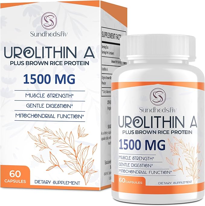 Urolithin A Supplement 1500MG Plus Brown Rice Protein, for Exercise Performance & Premium Cellular, Gluten Free, 60 Capsules