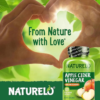 NATURELO Apple Cider Vinegar Capsules - Natural ACV with Mother Supplement for Men & Women for Detox, Cleanse and Weight Management - 120 Vegan Capsules
