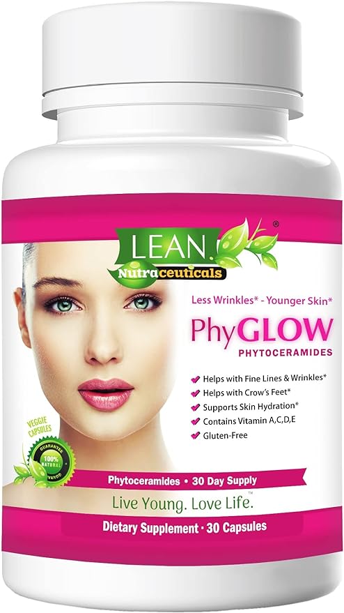 Phytoceramides 350mg Ceramide Skin Care Hydration Moisture Restoring Beauty Supplement with Multivitamins A, C, D, E, PhyGLOW Super Vegan Anti-Aging Wrinkle Support Pills for Women and Men 30 Capsules