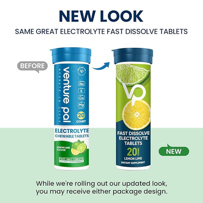 Venture Pal Chewable Electrolyte Tablets, Fast-Dissolve Sugar-Free Stick Salt Tablets - Variety Pack for Rapid Hydration, Outdoor Running, Hiking, Sports | Keto & Vegan Friendly | 80 Count (4 Pack)