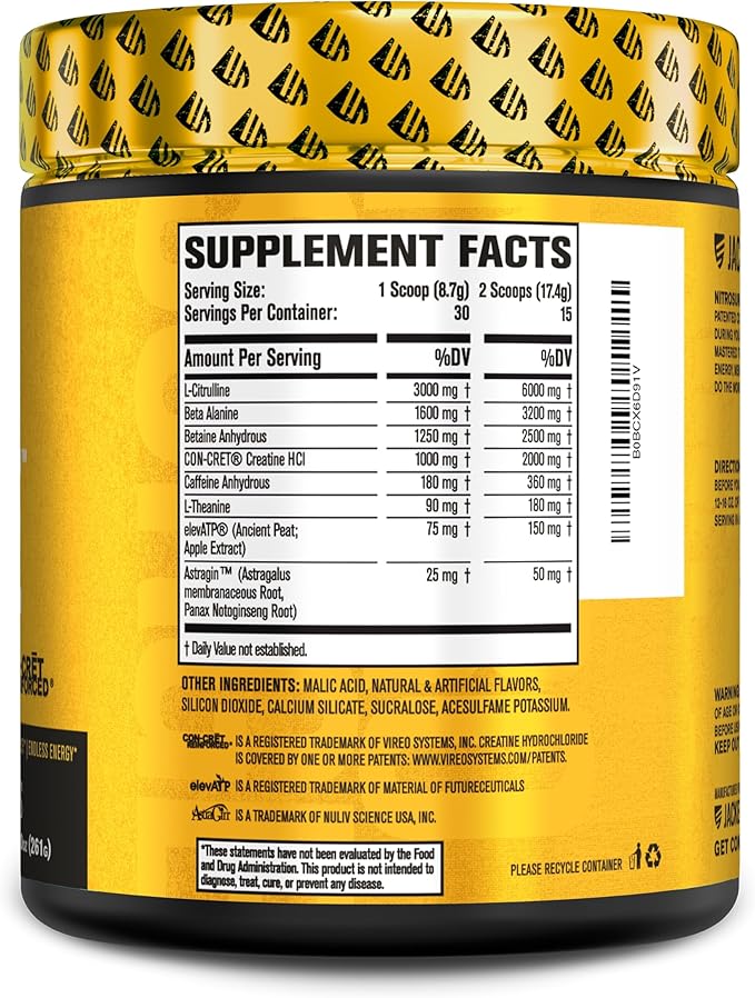 Jacked Factory Nitrosurge Build Pre Workout with Creatine for Muscle Building - Con Cret Creatine Powder & elevATP for Intense Energy, Powerful Pumps, & Endless Endurance - 30 Servings, Arctic White