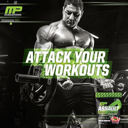 Muscle Pharm Assault Energy & Strength Pre Workout Powder for Men & Women with Beta Alanine, Caffeine, Creatine & Betaine Anhydrous, Pre-Workout Supplements, 30 Servings, Hwachae Melon Flavor