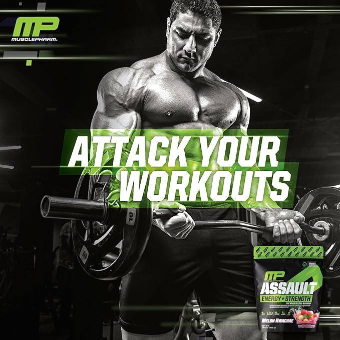Muscle Pharm Assault Energy & Strength Pre Workout Powder for Men & Women with Beta Alanine, Caffeine, Creatine & Betaine Anhydrous, Pre-Workout Supplements, 30 Servings, Hwachae Melon Flavor