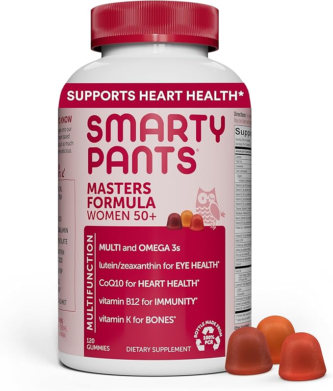 SmartyPants Gummy Multivitamin for Women 50 and Over: Omega 3 Fish Oil (EPA/DHA), Methylfolate, CoQ10, Vitamin D3, C, Vitamin B12, B6, Vitamin A, K & Zinc, Gluten Free, 120 Count (30 Day Supply)