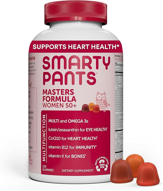 SmartyPants Gummy Multivitamin for Women 50 and Over: Omega 3 Fish Oil (EPA/DHA), Methylfolate, CoQ10, Vitamin D3, C, Vitamin B12, B6, Vitamin A, K & Zinc, Gluten Free, 120 Count (30 Day Supply)