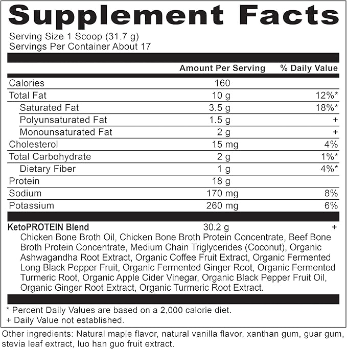 Ancient Nutrition Keto Protein Powder, KetoPROTEIN with Fats from Bone Broth and MCT Oil, Chocolate, 18g Protein 10g Fat Per Serving, Gluten Free, Low Carb, Paleo Friendly, 17 Servings