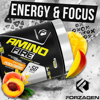 Forzagen Amino Fire | Essential Amino Energy Powder for Pre-Workout | BCAA Energy Boost & Muscle Recovery Drink Mix, Enhance Focus & Concentration, Dietary Supplement | Peach Mango, 40 Servings