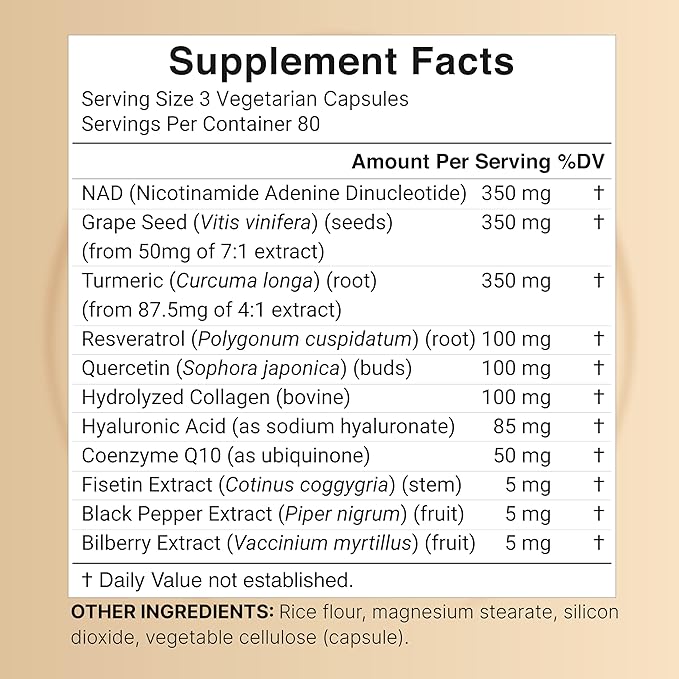 NatureBell NAD+ 1,500mg Per Serving, 240 Veggie Capsules | 11-in-1 Complex with Resveratrol Plus Hyaluronic Acid, Quercetin, Fisetin, Collagen, & More – Nicotinamide Supplement – Non-GMO