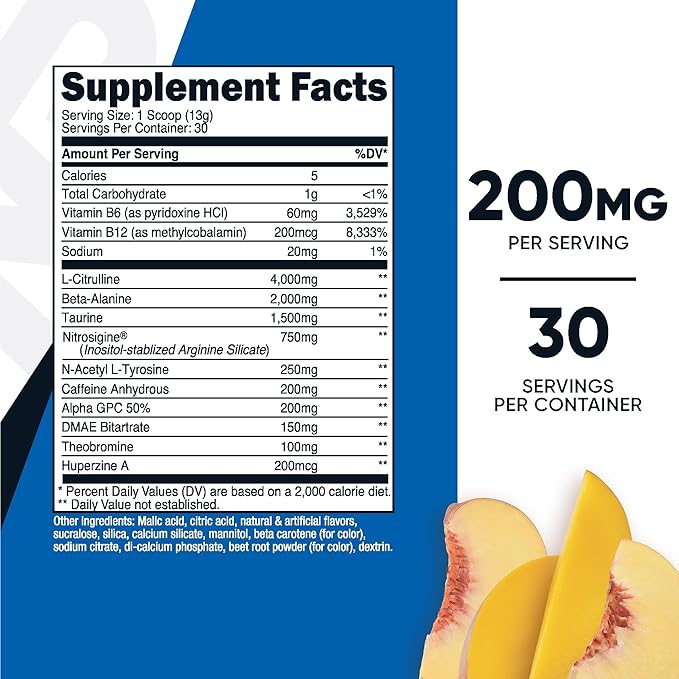 Nutricost Pre-Workout Complex Powder (30 Servings, Peach Mango) - Pre-Workout Supplement with Beta-Alanine, Taurine & Amino Acids