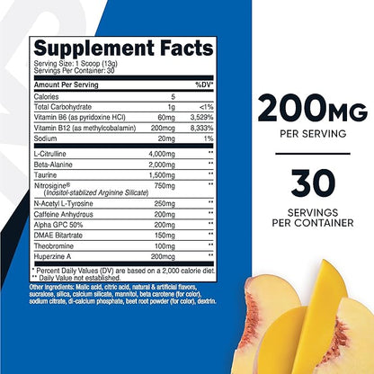 Nutricost Pre-Workout Complex Powder (30 Servings, Peach Mango) - Pre-Workout Supplement with Beta-Alanine, Taurine & Amino Acids