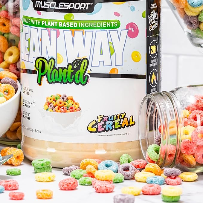 Musclesport Lean Way Plant Protein - Pea Protein and Brown Rice Protein Blend, with Added CLA, MCT and L-Carnitine - 20 Servings (Fruity Cereal)