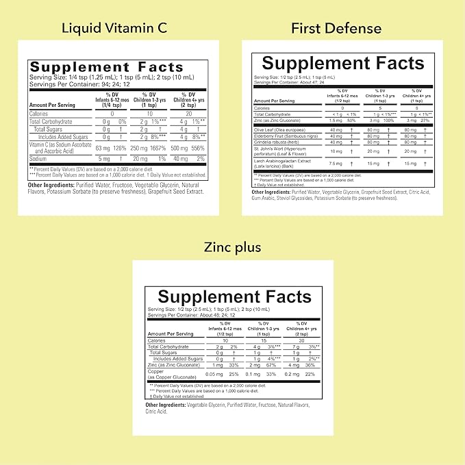 CHILDLIFE ESSENTIALS Immune Support 3-Pack - Liquid Vitamin C, First Defense, and Zinc - Immune Boosting Supplements for Infants, Toddlers, and Kids