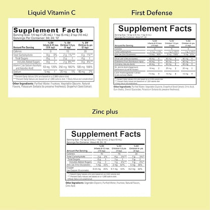 CHILDLIFE ESSENTIALS Immune Support 3-Pack - Liquid Vitamin C, First Defense, and Zinc - Immune Boosting Supplements for Infants, Toddlers, and Kids