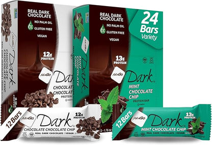 NuGo Dark Variety - Mint Chocolate Chip 12 Bars & Chocolate Chocolate Chip 12 Bars, 12-13g Protein Bar, Vegan, Gluten Free, Non-GMO, Kosher Pareve, 24 Count