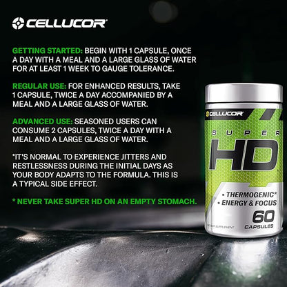 Cellucor Super HD for Men & Women - Enhance Focus and Increase Energy - Capsimax, Green Tea Extract, 160mg Caffeine & More 60 Servings