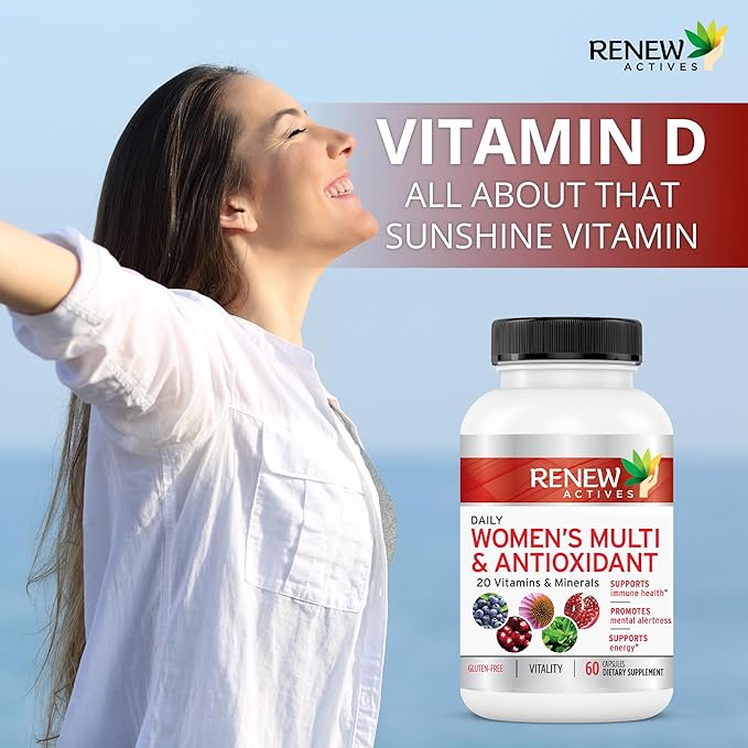 Renew Actives Women's Multi-Vitamin & Antioxidant: Daily Health Supplement - 22 Vitamins & Minerals for Energy and Mental Alertness - 60 Capsules