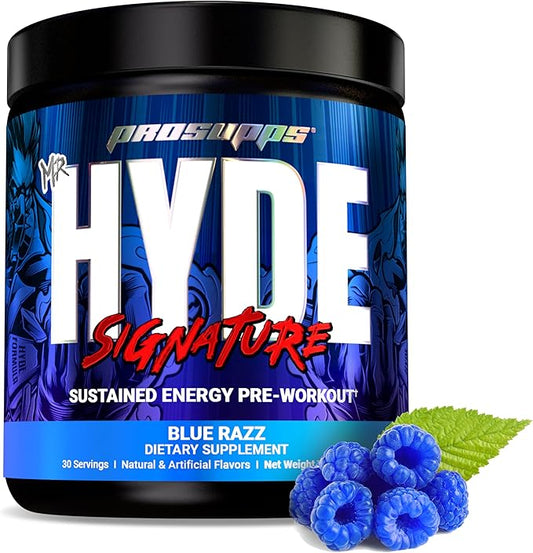 PROSUPPS Mr. Hyde Signature Pre Workout with Creatine, Beta Alanine, TeaCrine and Caffeine for Sustained Energy, Focus Pumps - Pre-Workout Energy Drink Men Women (Blue Razz, 30 Servings)