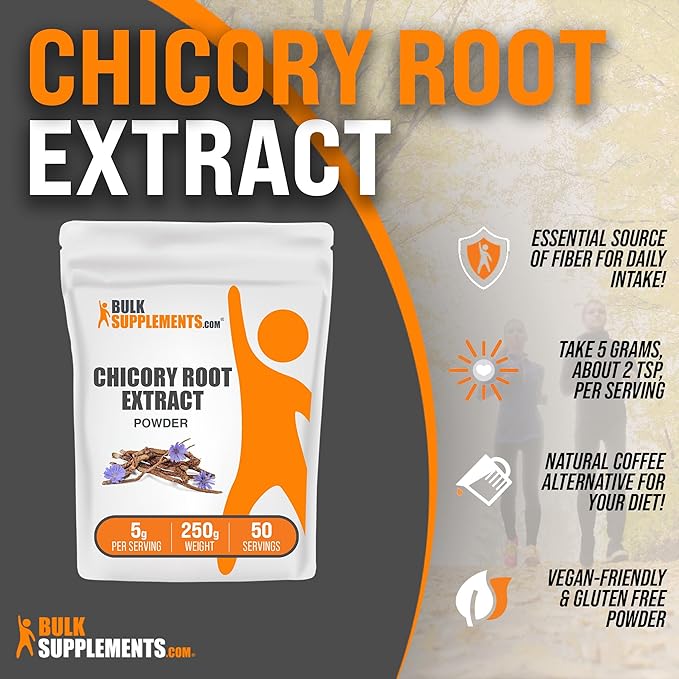 BulkSupplements.com Chicory Extract Powder - Chicory Root Supplement, Chicory Root Powder - Fiber Supplement, Gluten Free, 5g per Serving, 250g (8.8 oz) (Pack of 1)