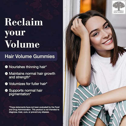 NEW NORDIC Hair Volume Gummies, 2500 mcg Biotin Daily Intake, Hair Vitamins to Support Hair Skin & Nails, Vegan Hair Supplement for Men and Women, 60 Count (Pack of 1)
