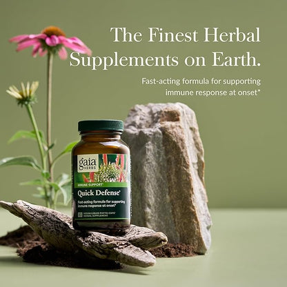 Gaia Herbs Quick Defense - Fast-Acting Immune Support Supplement for Use at Onset of Symptoms - with Echinacea, Black Elderberry, Ginger & Andrographis - 80 Vegan Liquid Phyto-Capsules (8-Day Supply)