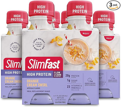 SlimFast Advanced Nutrition High Protein Meal Replacement Shake, Orange Cream Swirl, 20g of Ready to Drink Protein, 11 Fl. Oz Bottle, 4 Count (Pack of 3) (Packaging May Vary)