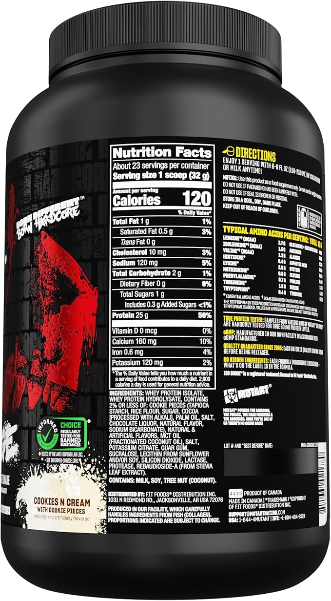 Mutant ISO Surge Whey Protein Isolate Powder Acts Fast to Help Recover, Build Muscle, Bulk and Strength, 1.6 lb (Cookies & Cream)