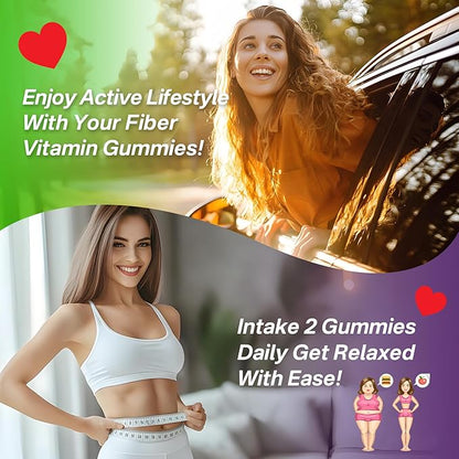 Probiotics Fiber Gummies for Adults Sugar Free + Psyllium Husk Fiber Supplement (Soluble + Insoluble) /w Vitamin B12 1000 mcg Vitamin D3 5000 iu for Fulfill, Metabolism, Gut & Digestive Health, 120Cts