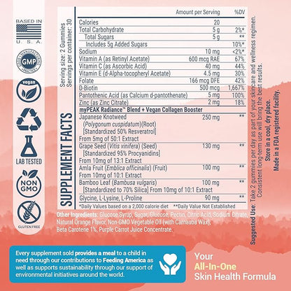 Radiance Vegan Collagen Booster and Superfruit Gummies, Collagen Supplements with Superfruits and Skin-Enhancing Nutrients, Hair Skin and Nails Vitamins for Beauty, 60 Gummies