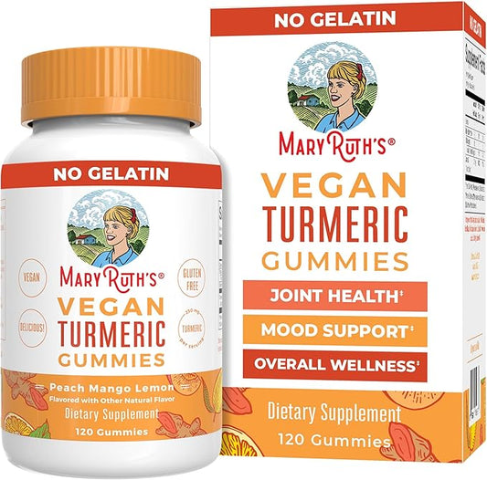 MaryRuth Organics Turmeric Gummies | Organic Turmeric Curcumin Extract | Chewable Turmeric Supplement | Vegan | Non-GMO | Gluten Free | Peach | Mango & Lemon Flavor | 250 mg per Serving | 120 Count