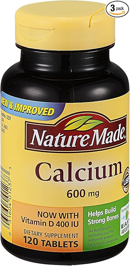 Nature Made Calcium 600 mg with Vitamin D3, Dietary Supplement for Bone Support, 120 Tablets (Pack of 3)