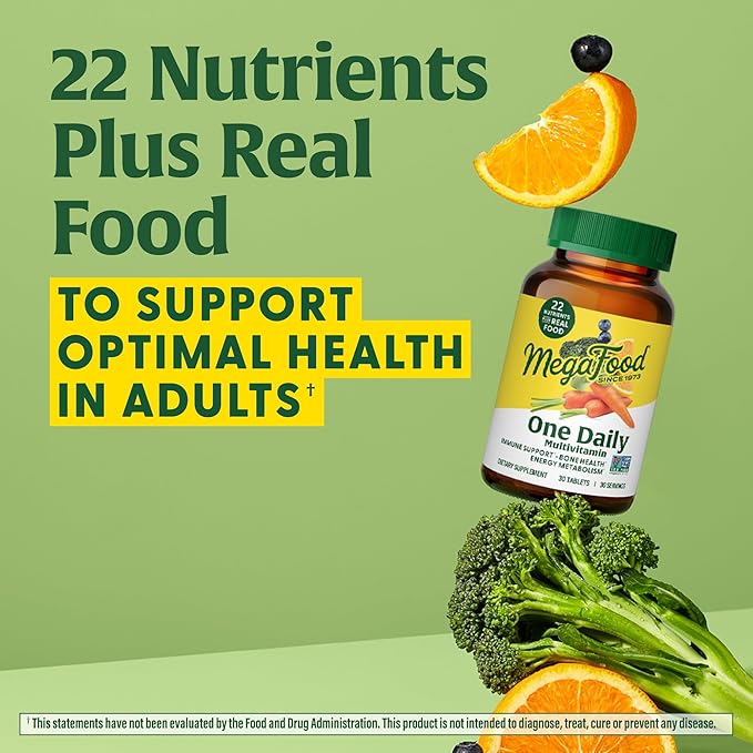 MegaFood One Daily Multivitamin - Multivitamin for Women and Men - with Real Food - Immune Support Supplement - Vitamin C & Vitamin B - Bone Health - Energy Metabolism - Vegetarian, Non-GMO - 30 Tabs