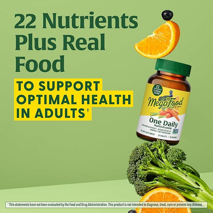MegaFood One Daily Multivitamin - Multivitamin for Women and Men - with Real Food - Immune Support Supplement - Vitamin C & Vitamin B - Bone Health - Energy Metabolism - Vegetarian, Non-GMO - 30 Tabs