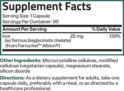 Bronson Iron Bisglycinate 25 mg Gentle on The Stomach, Supports Energy & Healthy Red Blood Cell Production - Non-Constipating Formula - Non GMO, 90 Vegetarian Capsules