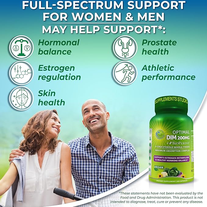 Optimal DIM 200mg Supplement for Women and Men - Made with Organic Whole Foods - Estrogen & Hormone Balance Support Diindolylmethane Complex - Maximum Absorption Delayed-Release Capsules - 60 Count