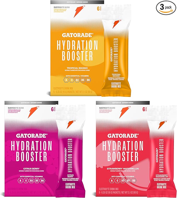 Gatorade Hydration Booster - All 3 Flavors (Strawberry Watermelon, Tropical Mango, Citrus Berry)